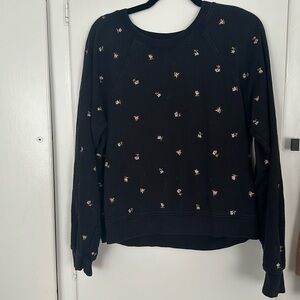 Black sweatshirt with white floral embroidery, Madewell, Size M